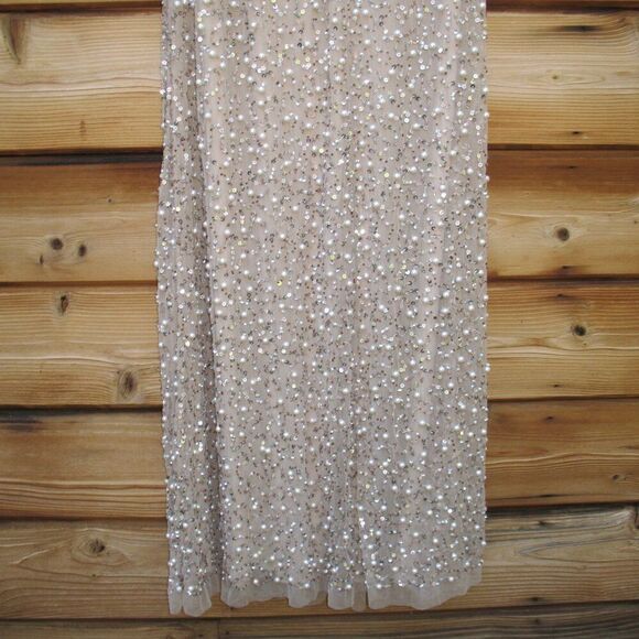 MAC DUGGAL 14523 Beige Beaded Mesh Cape Gown - Picture 9 of 13